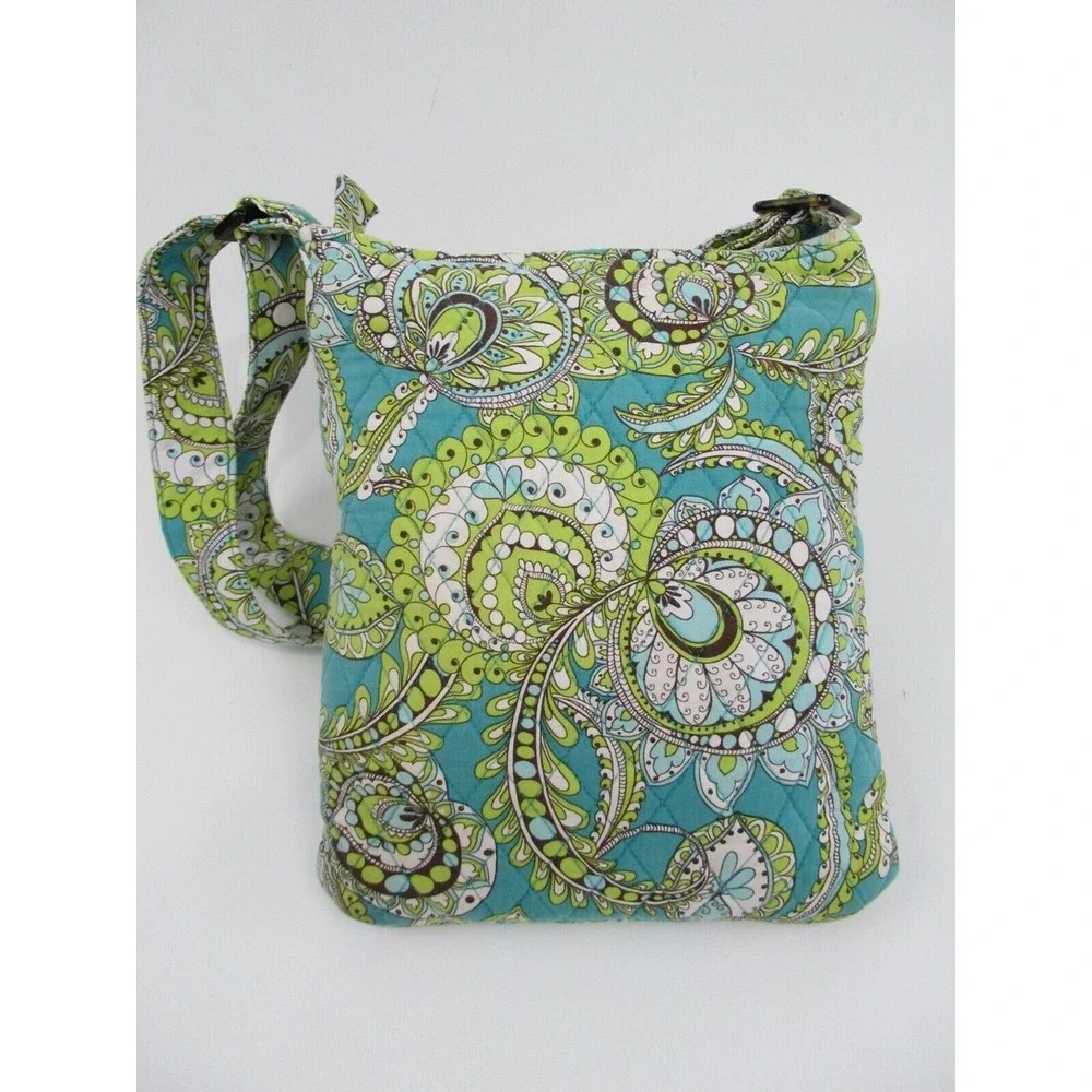 Vera Bradley Crossbody Bag Purse Peacock Green and Blue Floral Iconic Hipster‎